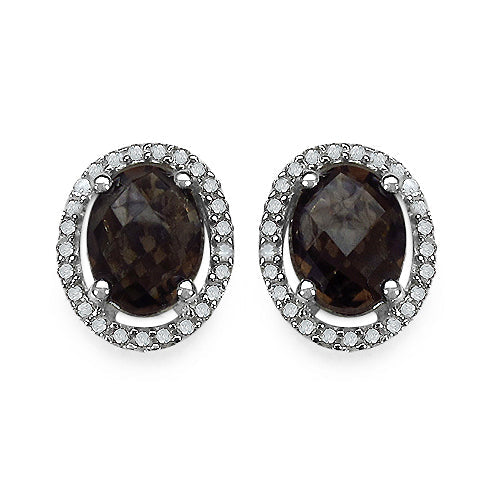 Bids.com 2.39 Carat Genuine White Diamond & Smoky Quartz .925 Sterling Silver Earrings Earrings White Smoke