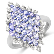 Bids.com 2.40 Carat Genuine Tanzanite and White Topaz .925 Sterling Silver Ring Rings White Smoke size 6.00,size 7.00,size 8.00,size 9.00