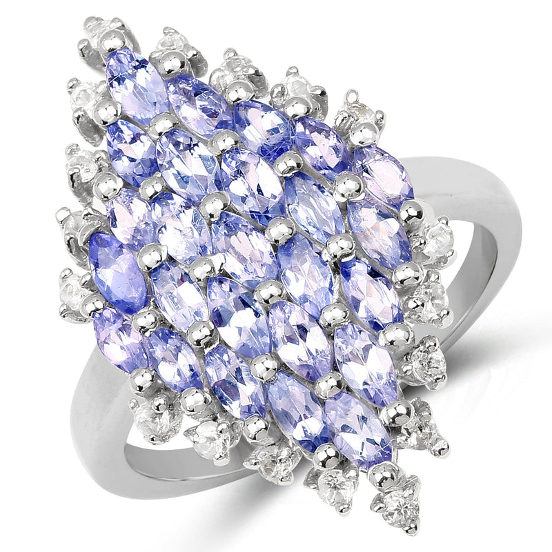 Bids.com 2.40 Carat Genuine Tanzanite and White Topaz .925 Sterling Silver Ring Rings White Smoke size 6.00,size 7.00,size 8.00,size 9.00
