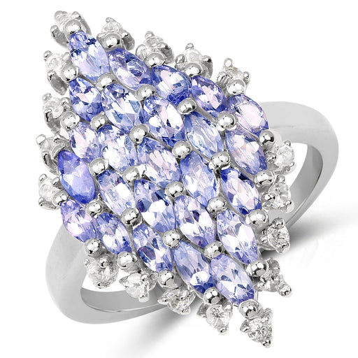 Bids.com 2.40 Carat Genuine Tanzanite and White Topaz .925 Sterling Silver Ring Rings White Smoke size 6.00,size 7.00,size 8.00,size 9.00