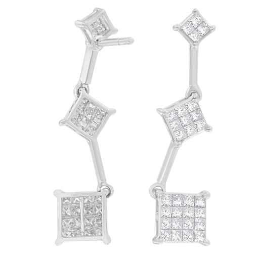 Bids.com 14K White Gold 1 cttw Princess Cut Diamond Earrings (G-H, VS1-VS2) Earrings White Smoke White.Gold / 1