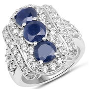 Bids.com 4.85 Carat Genuine Blue Sapphire and White Topaz .925 Sterling Silver Ring Rings White Smoke size 6.00,size 7.00,size 8.00,Size 5.00,Size 9.00,Size 10.00