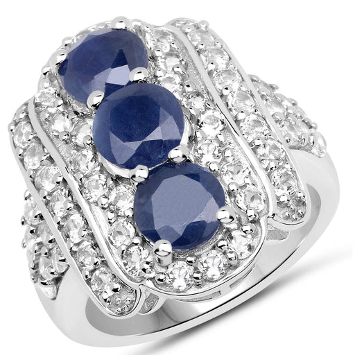 Bids.com 4.85 Carat Genuine Blue Sapphire and White Topaz .925 Sterling Silver Ring Rings White Smoke size 6.00,size 7.00,size 8.00,Size 5.00,Size 9.00,Size 10.00