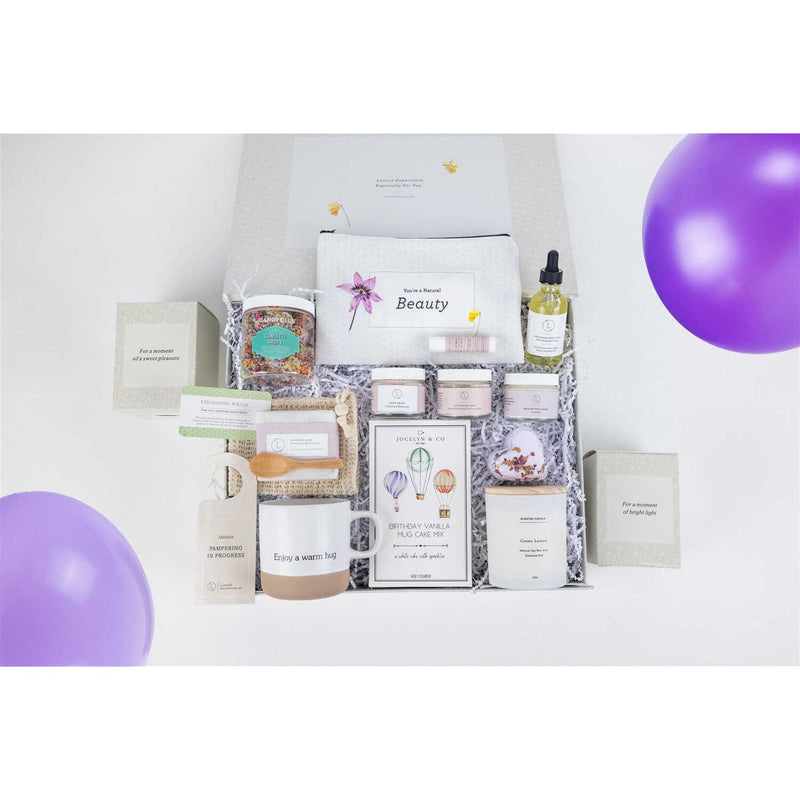 Lizush Birthday Gift Basket, Pampering Birthday Gift Box Gift set for new mom Lavender No