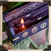 WhiteWitchParlour.com CHAKRA SYMBOLS BLACK COFFIN BOX. Wooden Incense Burner for Incense Stick & Cone Holder. Tools & Accessories Black