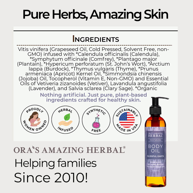 Ora's Amazing Herbal Body Oil, Blissful Earth Body Oil Lavender 7.5 oz,2 oz