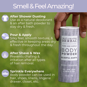 Ora's Amazing Herbal Talc Free Body Powder, Blissful Earth Lavender Scent Body Powder Olive Drab Full Size 2.5 oz