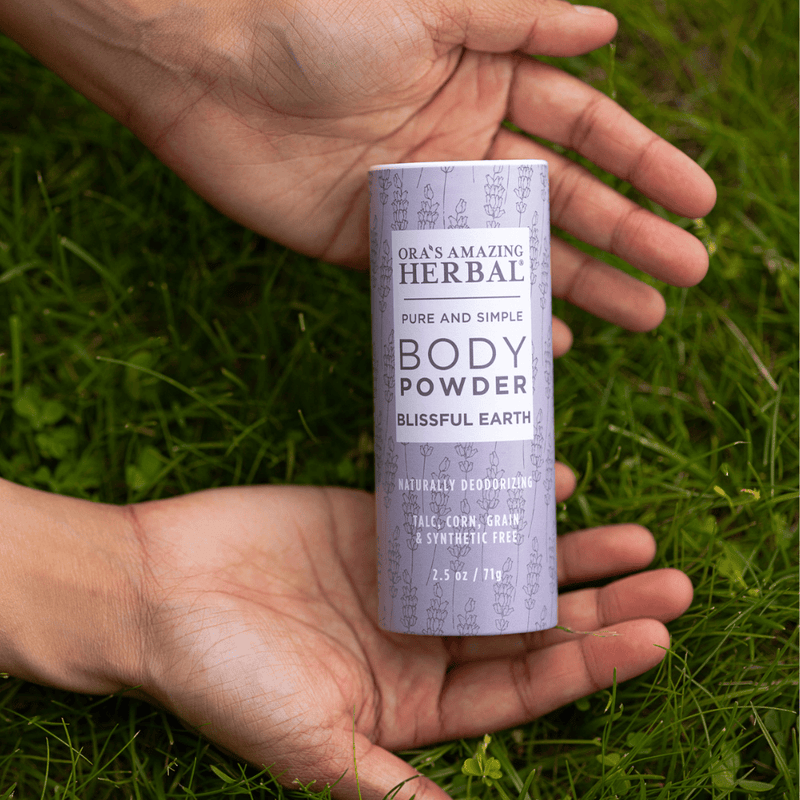 Ora's Amazing Herbal Talc Free Body Powder, Blissful Earth Lavender Scent Body Powder Black Full Size 2.5 oz