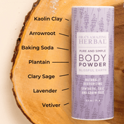 Ora's Amazing Herbal Talc Free Body Powder, Blissful Earth Lavender Scent Body Powder Tan Full Size 2.5 oz