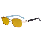 eyekeeper.com Blue Light Blocking Eyeglasses with Crystal Accents Amber Tinted Lenses LX19007-BB90 Eyeglasses White Smoke Gold / without magnification