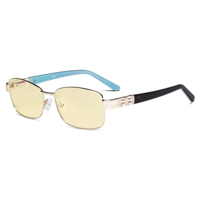 eyekeeper.com Blue Light Blocking Eyeglasses with Crystal Accents Yellow Tinted Lenses LX19007-BB60 Eyeglasses White Smoke Gold / without magnification