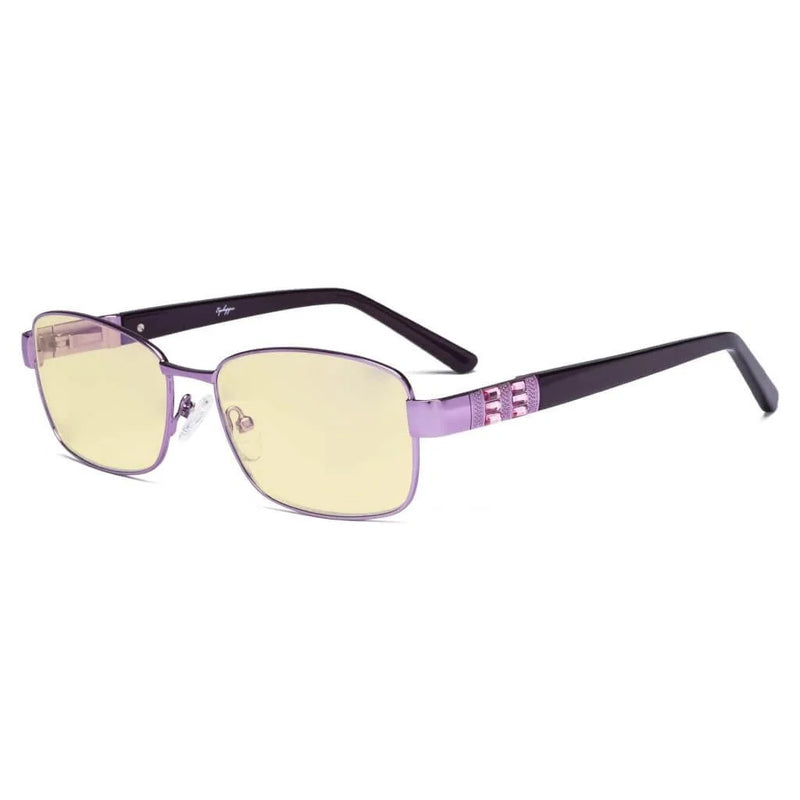 eyekeeper.com Blue Light Blocking Eyeglasses with Crystal Accents Yellow Tinted Lenses LX19007-BB60 Eyeglasses White Smoke Purple / without magnification
