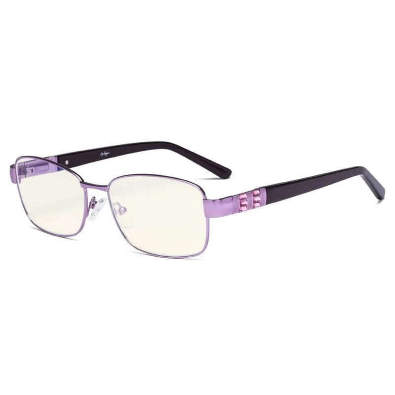 eyekeeper.com Blue Light Filter Eyeglasses with Crystal Accents Light Yellow Lenses LX19007-BB40 Eyeglasses White Smoke Purple / without magnification