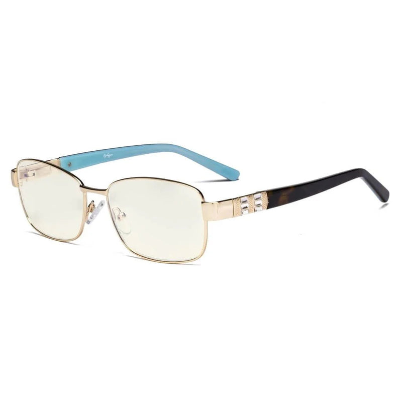 eyekeeper.com Blue Light Filter Eyeglasses with Crystal Accents Light Yellow Lenses LX19007-BB40 Eyeglasses White Smoke Gold / without magnification