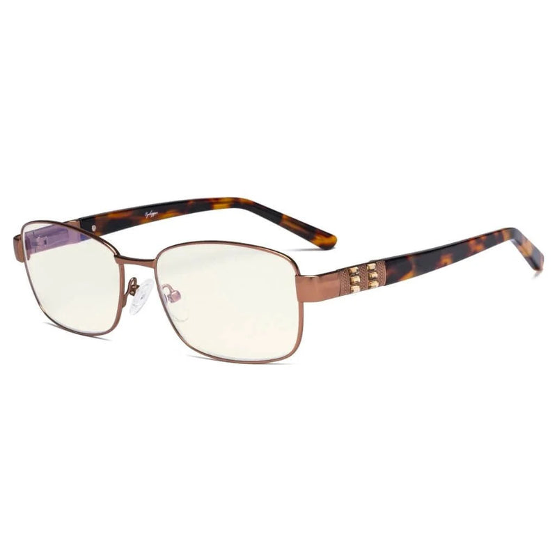 eyekeeper.com Blue Light Filter Eyeglasses with Crystal Accents Light Yellow Lenses LX19007-BB40 Eyeglasses White Smoke Brown / without magnification