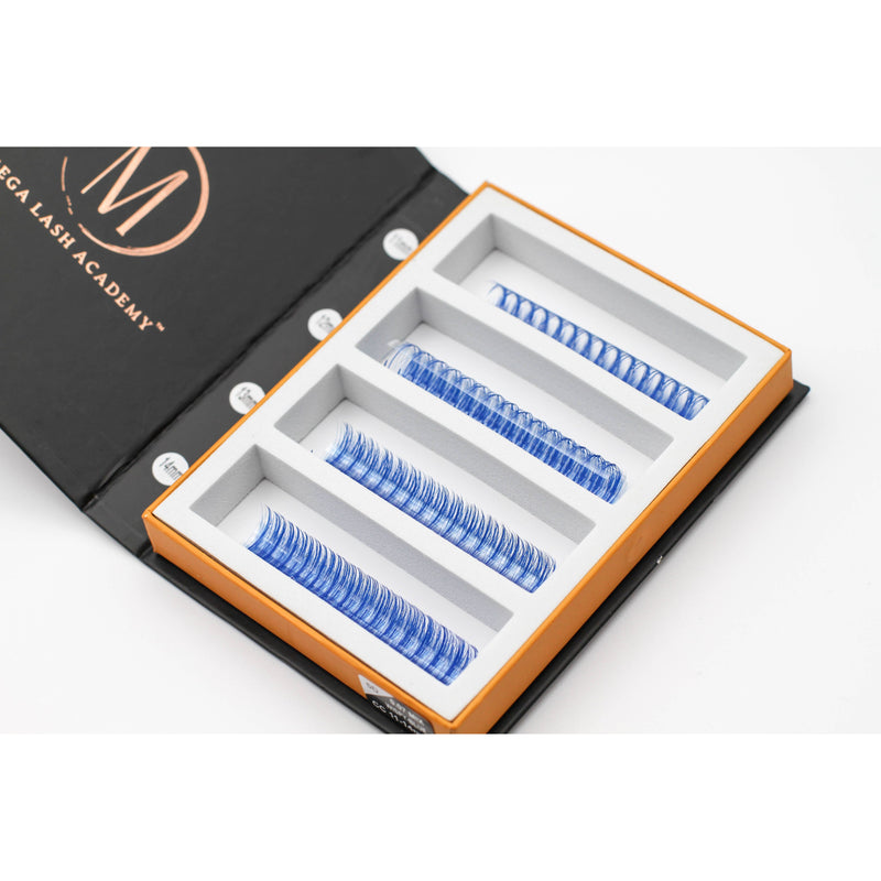 Mega Lash Academy Blue Wispy 5D Rapid Promade Fans - 600 Fans Promade Fans White Smoke 0.07 / CC / Mixed 11-12-13-14 mm