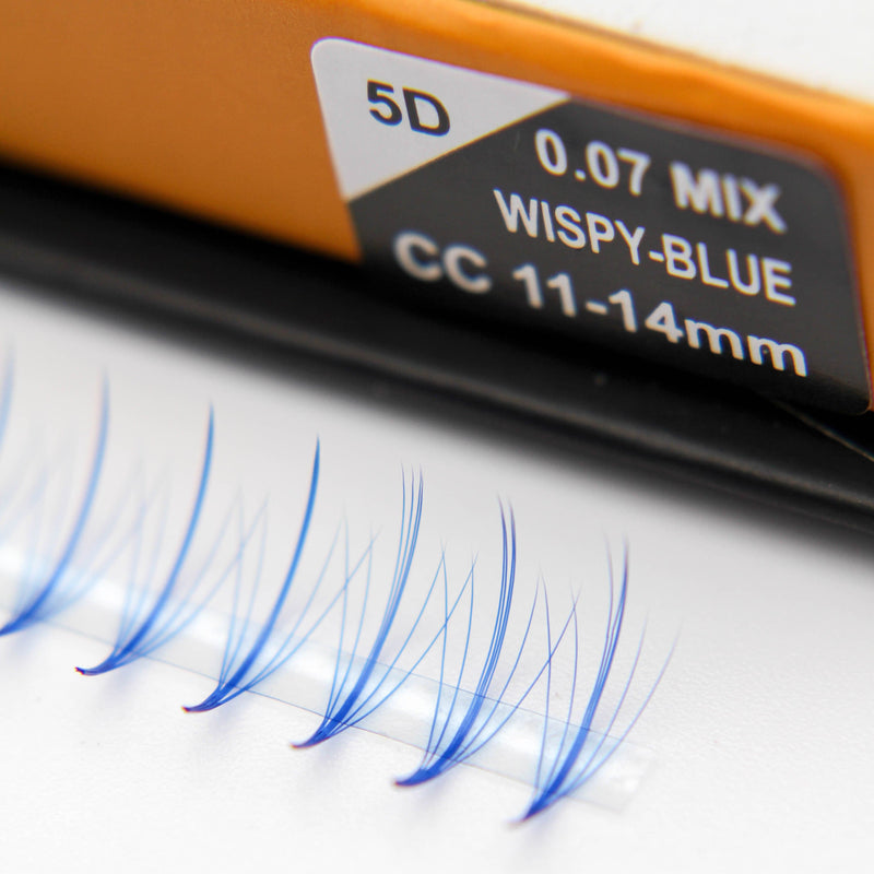 Mega Lash Academy Blue Wispy 5D Rapid Promade Fans - 600 Fans Promade Fans White Smoke 0.07 / CC / Mixed 11-12-13-14 mm