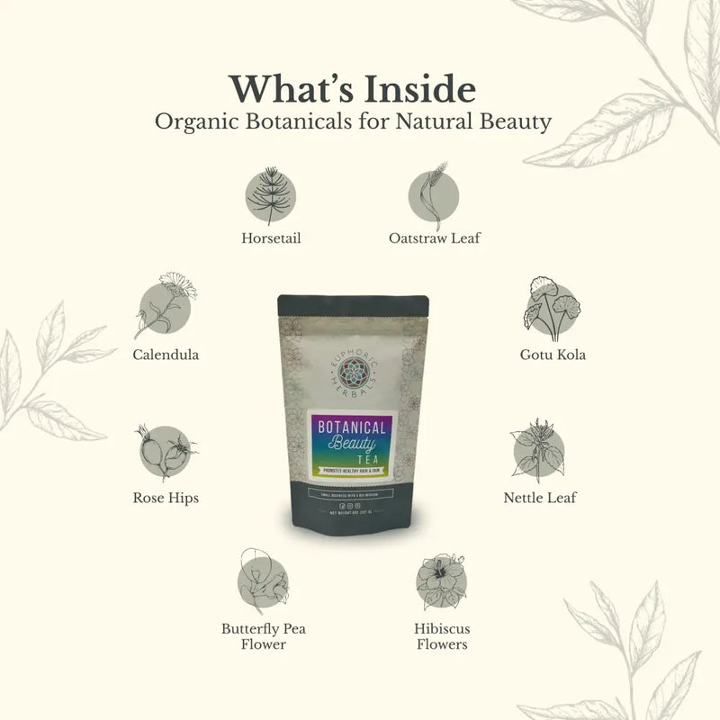 Euphoric Herbals Botanical Beauty Tea Herbal Tea Seashell 60 Cup Servings,30 Cup Servings