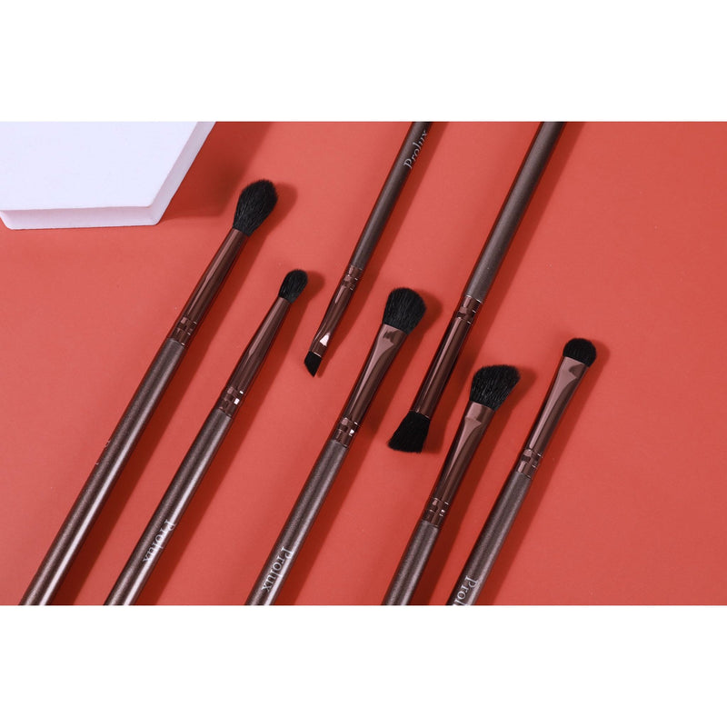 Prolux Cosmetics Deluxe Eye Essentials 7pc Brush Set Tomato
