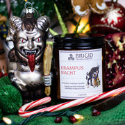 Brigid Trading Company Krampusnacht Soy Wax Candle - Merlot Wine, Autumn Spices, Citrus, Figs, and Bonfire Smoke Premium Scented Candle Black 7oz amber jar