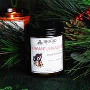 Brigid Trading Company Krampusnacht Soy Wax Candle - Merlot Wine, Autumn Spices, Citrus, Figs, and Bonfire Smoke Premium Scented Candle Black 7oz amber jar,3oz pewter tin