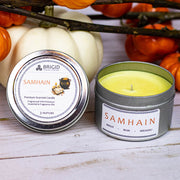 Brigid Trading Company Samhain Soy Wax Candle - Merlot, Dragon's Blood, and Smoked Patchouli Premium Scented Candle Thistle 7oz amber jar,3oz pewter tin