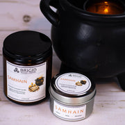 Brigid Trading Company Samhain Soy Wax Candle - Merlot, Dragon's Blood, and Smoked Patchouli Premium Scented Candle Black 7oz amber jar,3oz pewter tin