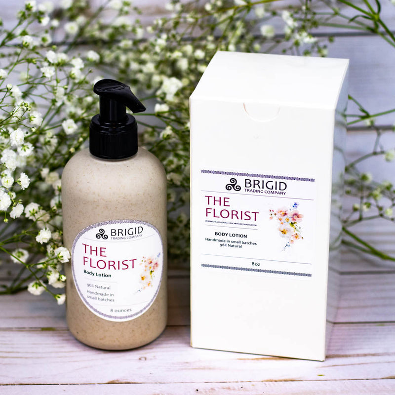 Brigid Trading Company The Florist Natural Body Lotion - Jasmine, Ylang Ylang, Helichrysum, and Sandalwood Body Lotion White Smoke 8 ounce w/Gift Box