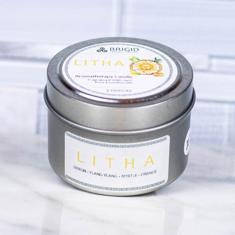 Brigid Trading Company Litha Soy Wax Candle – Lemon & Orange Natural Candle for the Summer Solstice Aromatherapy Candle Lavender 7oz amber jar,3oz pewter tin
