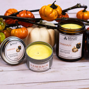 Brigid Trading Company Samhain Soy Wax Candle - Merlot, Dragon's Blood, and Smoked Patchouli Premium Scented Candle Thistle 7oz amber jar,3oz pewter tin