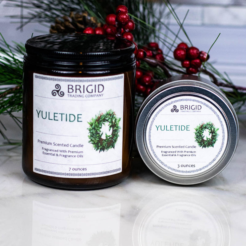 Brigid Trading Company Yuletide Soy Wax Candle - Juniper, Christmas Wreaths, Pine Trees, and Bonfire Smoke Premium Scented Candle Lavender 3oz pewter tin
