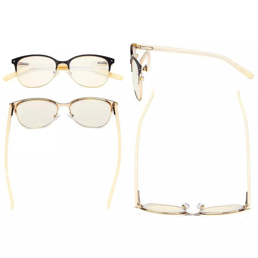 eyekeeper.com Browline Blue Light Filter Eyeglasses LX19002-BB40 Eyeglasses White Smoke Black Gold / without magnification,Black Gunmetal / without magnification,Red / without magnification