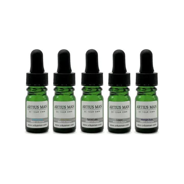 Artius Man 5 Pack Beard Oil Sampler Pack Custom Bundle Gray