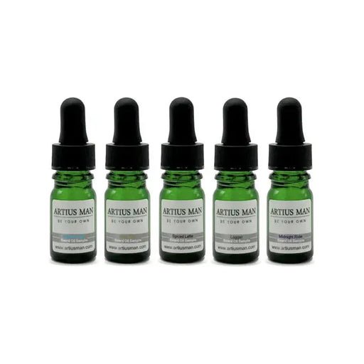Artius Man 5 Pack Beard Oil Sampler Pack Custom Bundle Gray