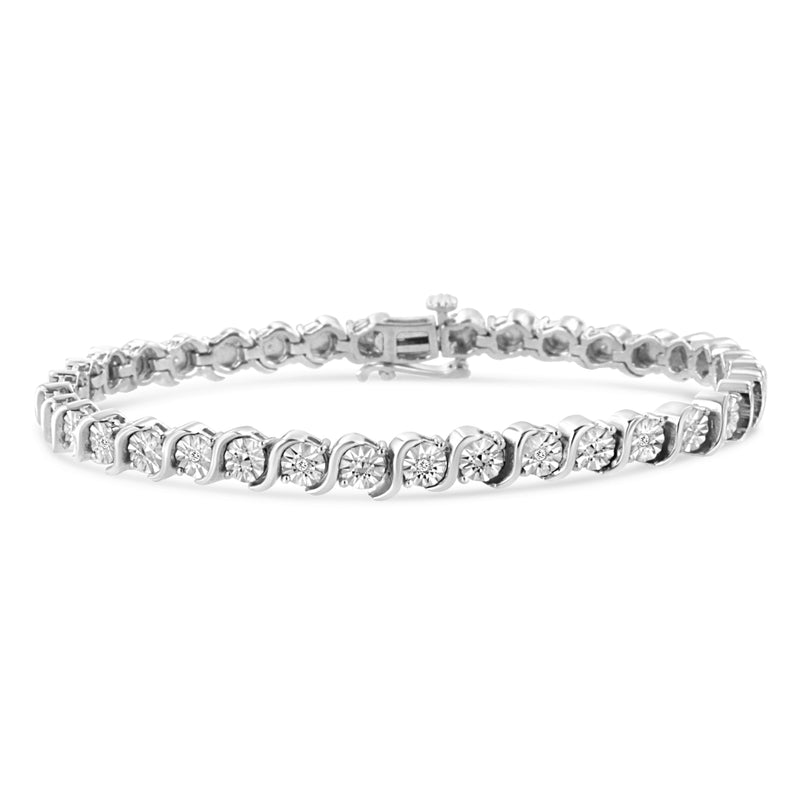 Bids.com 14K Rose Gold Plated .925 Sterling Silver 1/10 Cttw Diamond Round Miracle Plate and "S" Link Tennis Bracelet (I-J Color, I2- I3 Clarity) - 7" Bracelets White Smoke Rose.Sterling Silver / 7,White.Sterling Silver / 7,Yellow.Sterling Silver / 7