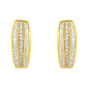 Bids.com 10K Yellow Gold 3/4 Cttw Pave and Channel Set Diamond Triple Row Modern Hoop Earrings (I-J Color, I2-I3 Clarity) Earrings White Smoke Yellow.Gold / 0.78