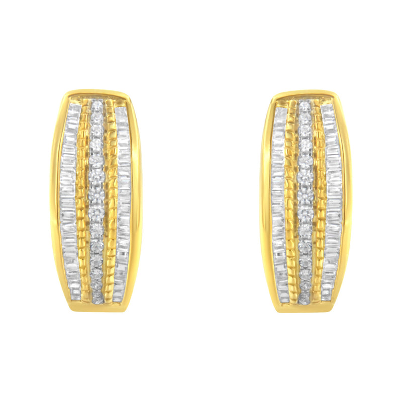 Bids.com 10K Yellow Gold 3/4 Cttw Pave and Channel Set Diamond Triple Row Modern Hoop Earrings (I-J Color, I2-I3 Clarity) Earrings White Smoke Yellow.Gold / 0.78