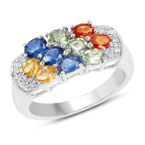 Bids.com 2.05 Carat Genuine Multi Sapphire .925 Sterling Silver Ring Rings White Smoke size 5.00,size 6.00,size 8.00,size 9.00,size 7.00