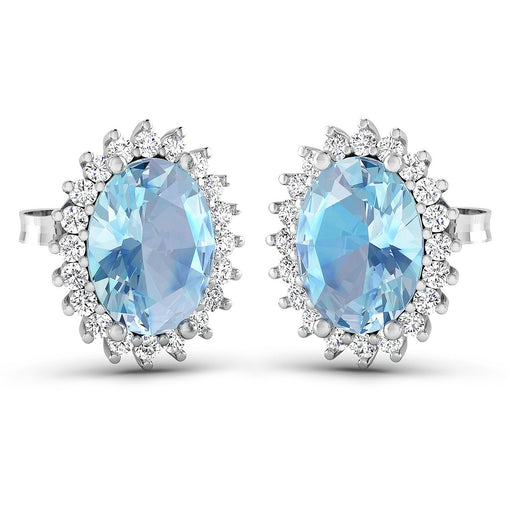 Bids.com 2.36 Carat Genuine Aquamarine and White Diamond 14K White Gold Earrings Earrings White Smoke
