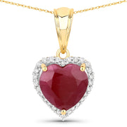 Bids.com 4.47 Carat Genuine Ruby and White Diamond 14K Yellow Gold Pendant Pendants White Smoke size 18.00,size 20.00