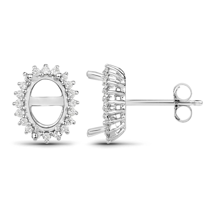Bids.com 0.26 Carat Genuine White Diamond 14K White Gold Semi Mount Earrings - holds 8x6mm Oval Gemstones Earrings White Smoke