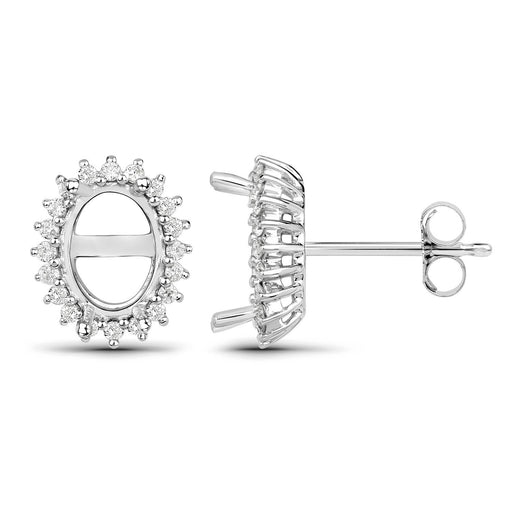 Bids.com 0.26 Carat Genuine White Diamond 14K White Gold Semi Mount Earrings - holds 8x6mm Oval Gemstones Earrings White Smoke