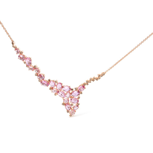 Bids.com 18K Rose Gold 1/2 Cttw Brown Diamond and Multi-Size Oval Pink Sapphire Cluster Cascade Statement Station Necklace (Brown Color, SI1-SI2 Clarity) - Adjustable up to 14" to 16" Necklaces White Smoke Rose.Gold / 16