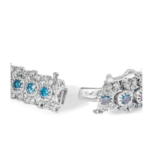 Bids.com 14K White Gold 10.0 Cttw Blue and White Diamond Vintage-Inspired Floral Cluster Link 7" Bracelet (H-I Color, SI2-I1 Bracelets White Smoke White.Gold / 7