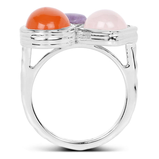 Bids.com 5.21 Carat Genuine Rose Quartz, Carnelian And Charolite .925 Sterling Silver Ring Rings White Smoke size 6.00,size 7.00,size 8.00,size 9.00