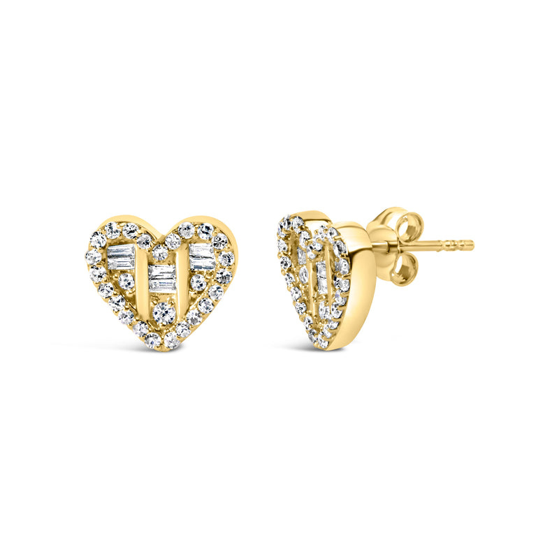 Bids.com 14K Yellow Gold Plated .925 Sterling Silver 1/2 Cttw Round and Baguette Diamond Composite Heart Shaped Stud Earring (I-J Color, SI2-I1 Clarity) Earrings White Smoke Yellow.Sterling Silver / 0.526,White.Sterling Silver / 0.526