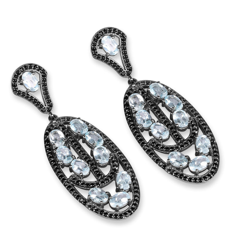 Bids.com 13.80 Carat Genuine Blue Topaz and Black Spinel .925 Sterling Silver Earrings Earrings White Smoke