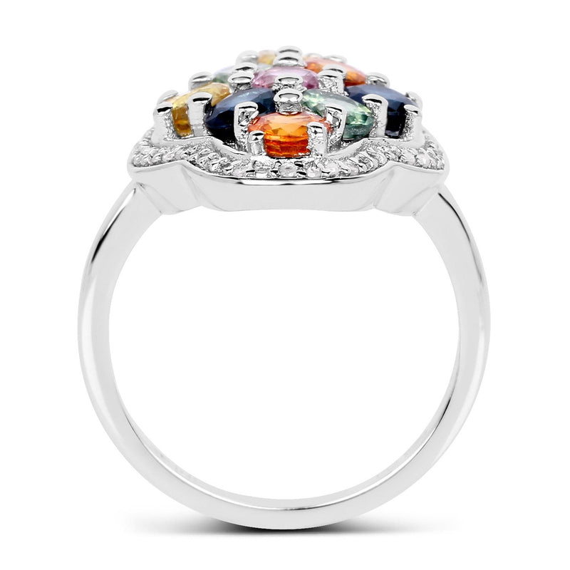 Bids.com 2.63 Carat Genuine Multi Sapphire .925 Sterling Silver Ring Rings White Smoke size 7.00,size 5.00,size 6.00,size 8.00,size 9.00
