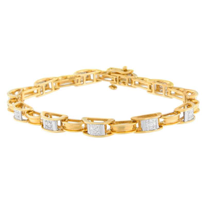 Bids.com 14K Yellow Gold Princess Cut Diamond Chain Link Bracelet (1.00 cttw, H-I Color, SI1-SI2 Clarity) Bracelets White Smoke Yellow.Gold / 7