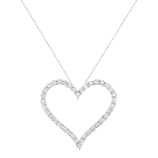 Bids.com .925 Sterling Silver 3.0 cttw Round-Cut Diamond Open Heart Pendant Necklace (I-J Color, I2-I3 Clarity) - 18" Necklaces White Smoke White.Sterling Silver / 18